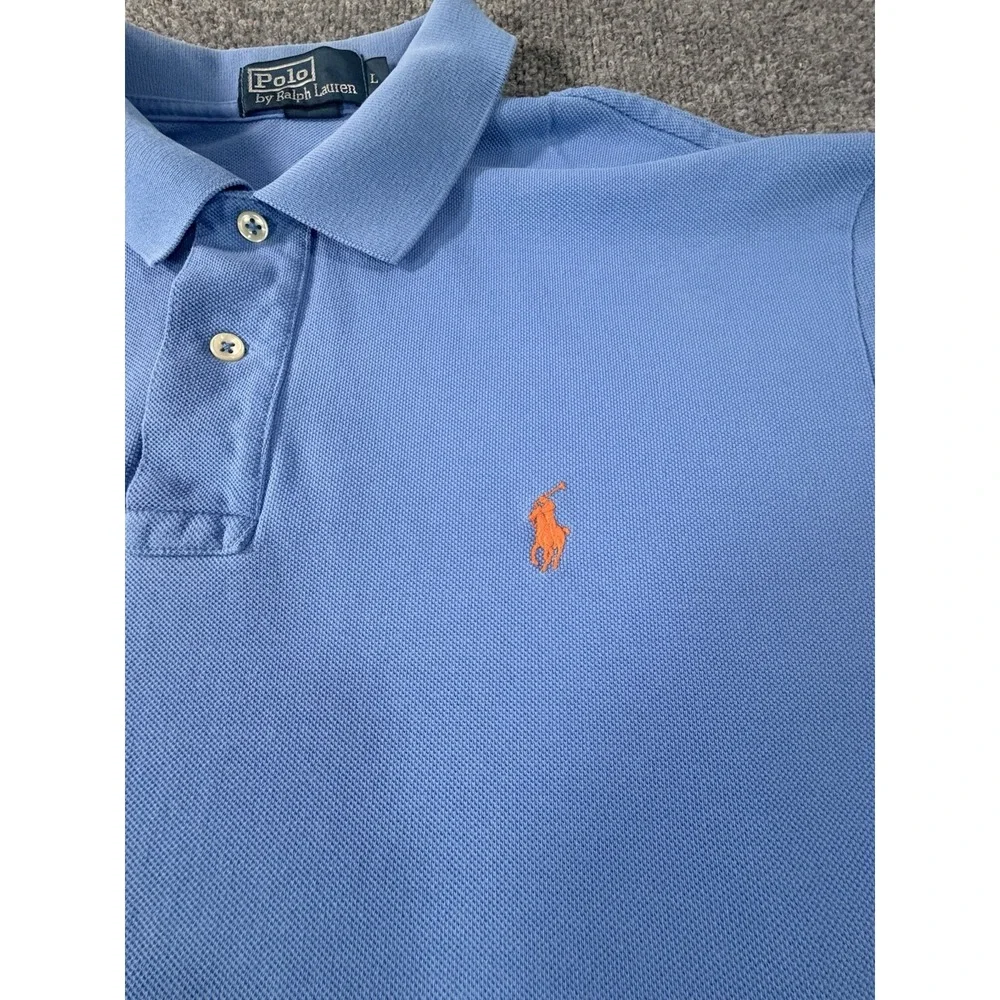 Polo Ralph Lauren Mens Blue Polo Shirt Orange Pony Cotton Classic Fit Size L
